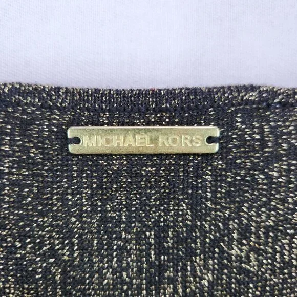 Michael Kors Top Pullover Sweater Medium Shimmer Gold Black Metallic Long Sleeve - Picture 9 of 11